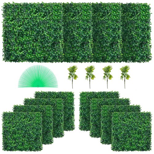 VEVOR Artificial Boxwood Panel UV 12pcs Boxwood Hedge Wall Panels Artificial Grass Backdrop Wall 20X20" 4cm Green Grass Wall Fake Hedge for Decor Privacy Fence Indoor Outdoor Garden Backyard