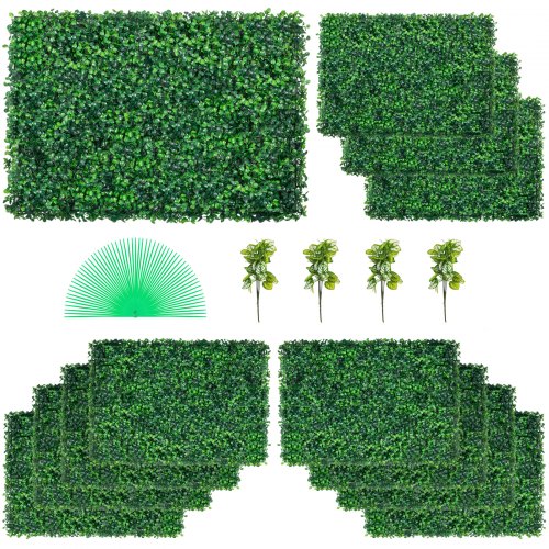 VEVOR 12pcs Artificial Boxwood Panel UV Boxwood Hedge Wall Panels Artificial Grass Backdrop Wall 24X16" 4cm Green Grass Wall Fake Hedge for Decor Privacy Fence Indoor Outdoor Garden Backyard