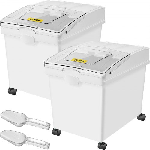 VEVOR 10.5 Gallons Ingredient Bin, Ingredient Storage Bin 2 Pcs/Set, PP Material Flour Bins On Wheels, White Shelf Ingredient Bin with Scoop and Sliding Lid, Commercial Storage Bins