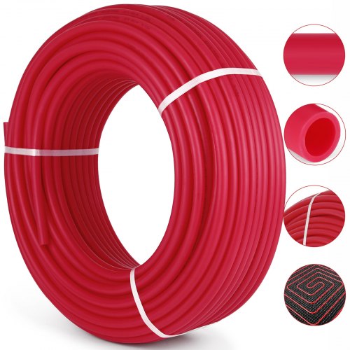 VEVOR Oxygen Barrier PEX Tubing - 1/2 Inch X 900 Feet Tube Coil - EVOH PEX-B Pipe for Residential Commercial Radiant Floor Heating Pex Pipe (1/2\" O2-Barrier, 900Ft/Red)