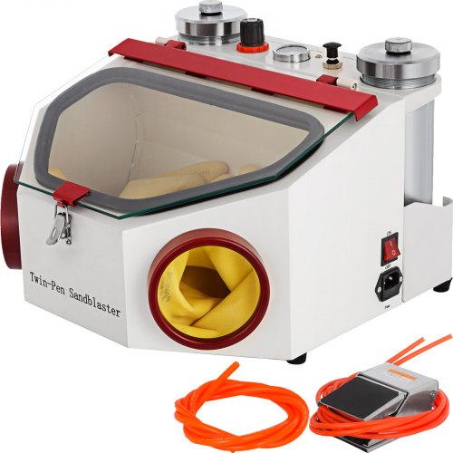 VEVOR Dental Sandblaster 2 Pen + 2 Tanks Dental Lab Sandblaster with LED Light and Large View Window Sandblaster Machine with Foot Pedal Control