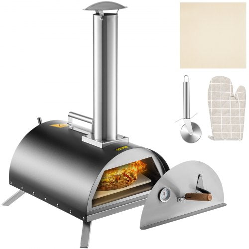 VEVOR Wood Fired Oven 12" Portable Pizza Oven with Feeding Port Pizza Oven Outdoor 932?Max Temperature Stainless Steel Portable Wood Fired Pizza Oven with Complete Accessories for Outdoor Cooking