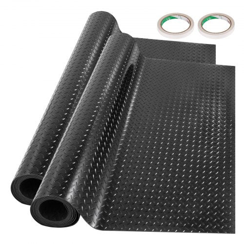 VEVOR Garage Floor Mats 2 Rolls 25.6 x 3.6 Ft Garage Mat 2.5mm Thickness Black Garage Flooring PVC Garage Mats for Under Car