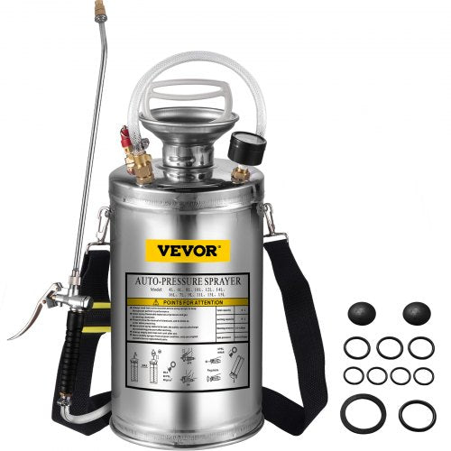 1.5gal/6l Stainless Steel Sprayer Curved Lance 3.3-inch Reinforced Hose Fan Tip 