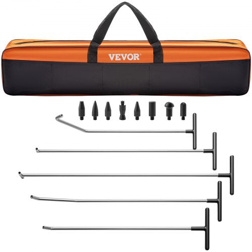 VEVOR Rods Dent Removal Kit, 13 Pcs Paintless Dent Repair Tool, 5 Pcs Stainless Steel Dent Rods, 8 Pcs Tapper Heads, Professional Hail Dent Removal Tool for Minor Dents, Door Dings and Hail Damage