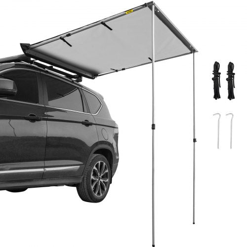 VEVOR Car Awning, 6.5'x6.5' Vehicle Awning, Pull-Out Retractable Awning Rooftop, Waterproof UV50+ Car Side Awning, Telescoping Poles Trailer Tent Shade w/Carry Bag for SUV Outdoor Camping Travel, Grey