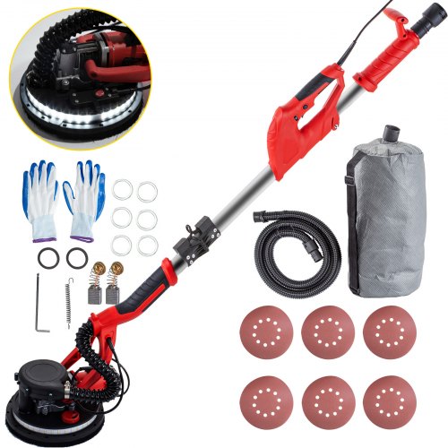 VEVOR Drywall Sander 850W, Electric Drywall Sander, Variable Speed 800-1750 RPM, Foldable Sheetrock Sander, with Telescope Handle, Electric Sander, with LED Strip Light and Vacuum Bag, Wall Sander