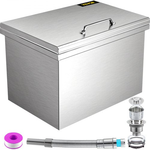 VEVOR Drop in Ice Bin Chest 20x16 inch Drop in Cooler Stainless Steel Outdoor Drop in Ice Chest with Cover Bar Ice Bin 40.9 qt Drop in Wine Drops Drain-Pipe and Drain Plug Included for Cold Wine Beer