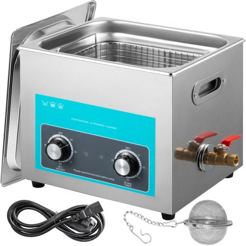 VEVOR 10L Ultrasonic Cleaner 640W Stainless Steel Knob Control w/ Heater & Timer 