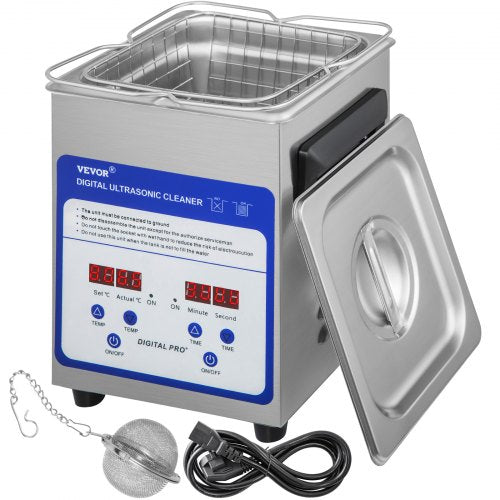 VEVOR Digital Ultrasonic Cleaner 2L Ultrasonic Cleaning Machine 40kHz Sonic Cleaner Machine 316 & 304 Stainless Steel Ultrasonic Cleaner Machine with Heater & Timer for Cleaning Jewelry Glasses Watch