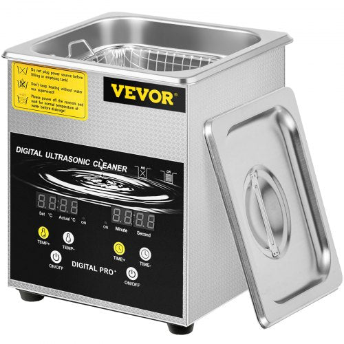 VEVOR Ultrasonic Cleaner 2L Stainless Steel 260W Industry Heated w/Timer Heater