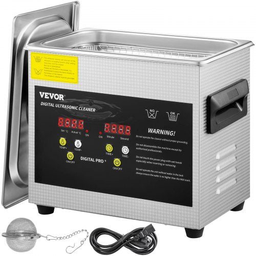 VEVOR Ultrasonic Cleaner 3L Ultrasonic Parts Cleaner 200W 40KHz Stainless Steel Ultrasonic Jewelry Cleaner with Digital Timer Heater for Jewelry Glasses Cleaning