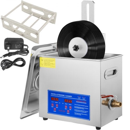 VEVOR Ultrasonic Vinyl Record Cleaner 6L 40kHz Vinyl Ultrasonic Cleaning Machine 304 Stainless Steel Record Ultrasonic Cleaner 6 Records w/ Drying Rack Vinyl Sonic Cleaner w/ Adjustable Heater & Timer