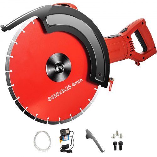 VEVOR Electric Concrete Saw, 14" Concrete Cutter, 15-Amp Concrete Saw, Electric Circular Saw with 14" Blade and Tools, Masonry Saw for Granite, Brick, Porcelain, Reinforced Concrete and Other Material