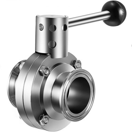 VEVOR Sanitary Butterfly Valve 1 Pack Stainless Butterfly Valve 3" Tube Outer Diameter Triclamp Butterfly Valve 304 Stainless Steel Sample Valve Tri Clamp with Pull Handle for Controlling the Fluid