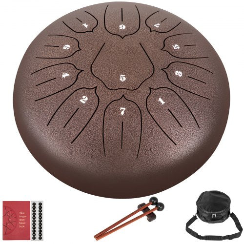 VEVOR Steel Tongue Drum 11 Notes 10 inches Percussion Instrument with Bag, Book, Mallets, Finger Picks