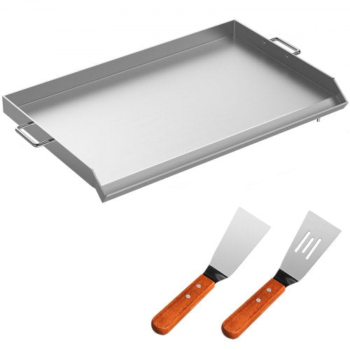 VEVOR Stainless Steel Griddle,32\" X 17\" Universal Flat Top Rectangular Plate , BBQ Charcoal/Gas Grill with 2 Handles and Grease Groove with Hole?Grills for Camping, Tailgating and Parties .