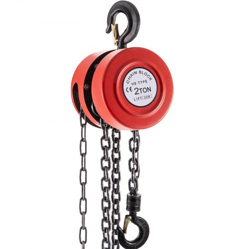 VEVOR Hand Chain Hoist, 4400 lbs /2 Ton Capacity Chain Block, 8ft/2.5m Lift Manual Hand Chain Block, Manual Hoist w/ Industrial-Grade Steel Construction for Lifting Good in Transport & Workshop, Red