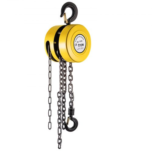 VEVOR Hand Chain Hoist, 2200 lbs /1 Ton Capacity Chain Block, 20ft/6m Lift Manual Hand Chain Block, Manual Hoist w/ Industrial-Grade Steel Construction for Lifting Good in Transport & Workshop, Yellow