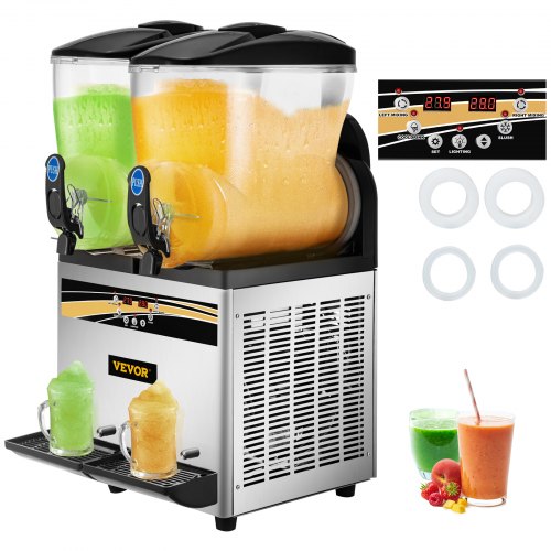 VEVOR Commercial Slushy Machine, 15Lx2 Tank Margarita Maker, 1000W Stainless Steel Smoothie Frozen Drink Maker for Supermarkets Cafés Restaurants Bars Home Use