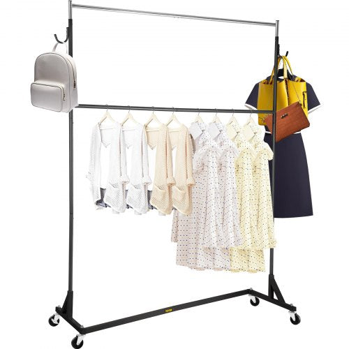 VEVOR Z Rack, Industrial Grade Z Base Garment Rack, Height Adjustable Rolling Z Garment Rack, Sturdy Steel Z Base Clothing Rack w/ Lockable Casters, for Home Clothing Store w/ Add-on Hang Rail Black