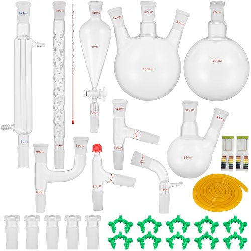 VEVOR New Laboratory Glassware 24/40 Chemistry Glassware 29PCS Chemistry Lab Glassware Kit 250 1000ml for Distillations Separation Purification Synthesis