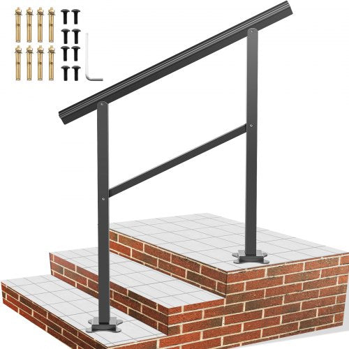 VEVOR Outdoor Handrail 165LBS Load Handrail Outdoor Stairs Aluminum Stair Handrail 36 x 35" Outdoor Stair Railing Transitional Range from 0 to 50° Staircase Handrail Fits 2-3 Steps with Screw Kit