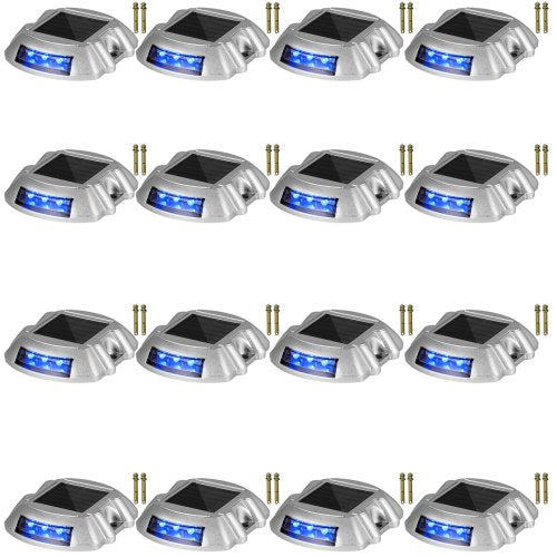 VEVOR Driveway Lights 16-Pack, Solar Driveway Lights with Switch Button, Solar Deck Lights Waterproof, Wireless Dock Lights 6 LEDs for Path Warning Garden Walkway Sidewalk Steps, LED Bright Blue