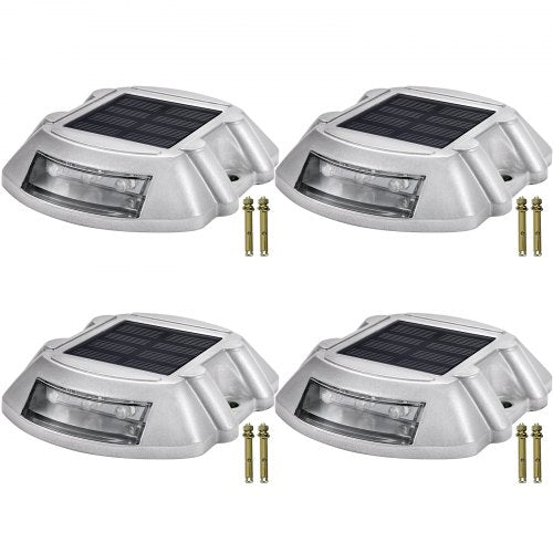 VEVOR Driveway Lights 4-Pack Solar Driveway Lights Bright White with Screw Solar Deck Lights Outdoor Waterproof Wireless Dock Lights 6 LEDs for Path Warning Garden Walkway Sidewalk Steps