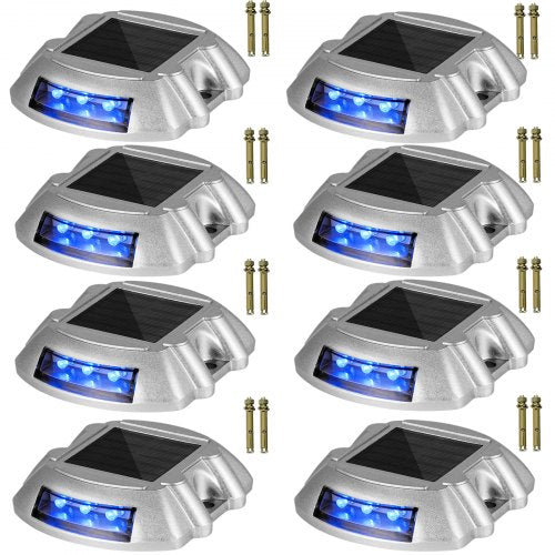 VEVOR Driveway Lights 8-Pack, Solar Driveway Lights with Switch Button, Solar Deck Lights Waterproof, Wireless Dock Lights 6 LEDs for Path Warning Garden Walkway Sidewalk Steps, LED Bright Blue