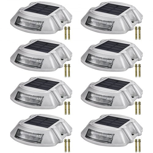 VEVOR Driveway Lights Solar Driveway Lights with Screw Solar Deck Lights Outdoor Waterproof Wireless Dock Lights 6 LEDs for Path Warning Garden Walkway Sidewalk Steps (White, 8-Pack)