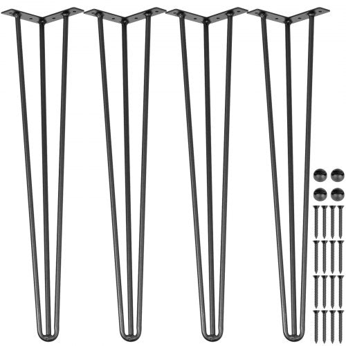 VEVOR Table Legs 16 inch Black Set of 4 Desk Legs Each 220lbs Capacity Hairpin Desk Legs 3 Rods for Bench Desk Dining End Table Chairs Carbon Steel DIY Table Legs Heavy Duty Furniture Legs