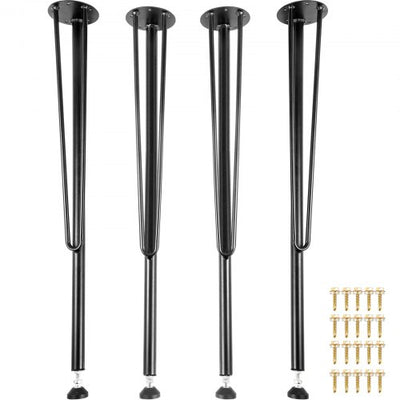 VEVOR Hairpin Metal Table Legs 28 Inch Desk Legs Set of 4 Heavy Duty Bench Legs 3-Rod Metal Furniture Legs Wrought Iron Coffee Table Legs Home DIY for Dining Table w/ Rubber Floor Protectors Black 