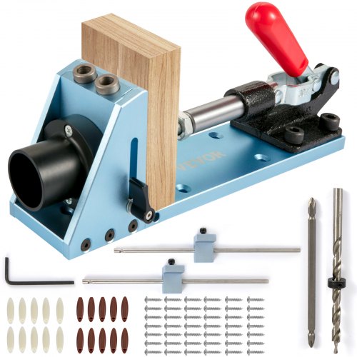 VEVOR Pocket Hole Jig Kit, Adjustable & Easy to Use Joinery Woodworking System, Professional and Upgraded Aluminum, Wood Guides Joint Angle Tool with Extension Rod Screws for DIY Carpentry Projects