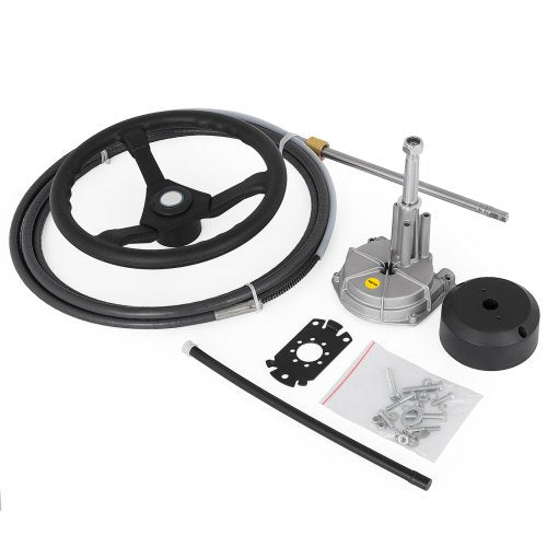 VEVOR Outboard Steering System 10' Steering Cable Marine Steering System 3/4'' Steering Shaft with 13.5 Inch Wheel Flat Interface Marine Steering Kit for Yachts and Waterborne Vehicles