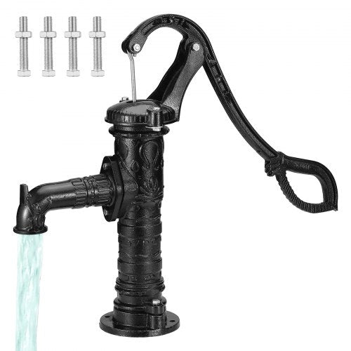 VEVOR Antique Well Hand Pitcher Pump, 22 ft Maximum Lift, Cast Iron Manual Hand Water Pump with Ergonomic Handle G1-5/8" Easy Installation, Old Fashioned for Outdoor Home Yard Garden Pond Farm, Black