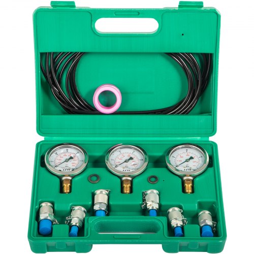 VEVOR Hydraulic Pressure Test Kit 25/40/60MPa, Hydraulic Test Gauge Kit with 6 Couplings, Hydraulic Gauge Kit Made of 304 Stainless Steel, for Excavator Construction Machinery, Green