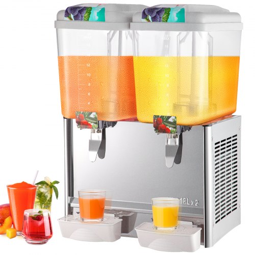 VEVOR 110V Commercial Beverage Dispenser,9.5 Gallon 36L 2 Tanks Juice Dispenser Commercial,18 Liter Per Tank 300W Stainless Steel Food Grade Material Ice Tea Drink Dispenser Equipped with Thermostat C