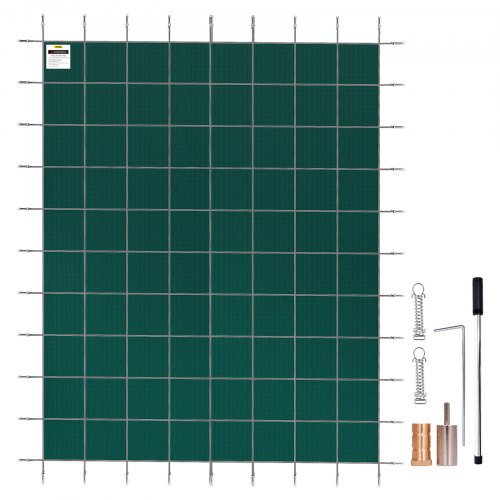 VEVOR Pool Safety Cover Fits 14x26ft Rectangle Inground Safety Pool Cover Green Mesh Solid Pool Safety Cover for Swimming Pool Winter Safety Cover