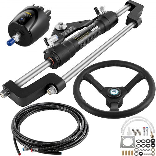 VEVOR Hydraulic Boat Steering Kit, 300HP Hydraulic Steering Kit Helm Pump, Cylinder, Wheel, 24 Inches Hose Hydraulic Steering Seal Kit, Corrosion-Resistant Boat Steering System Marine Steering Kit