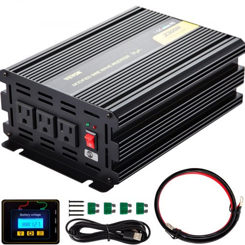 VEVOR Power Inverter, 2300W Modified Sine Wave Inverter, DC 24V to AC 120V Car Converter, with LCD Remote Controller, LED Indicator, AC Outlets Inverter for Truck RV Car Boat Travel Camping Emergency