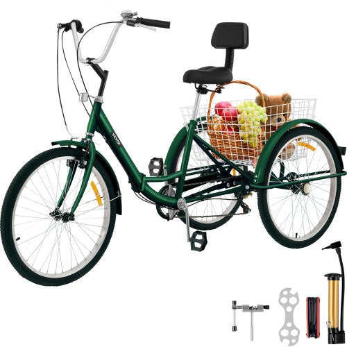 VEVOR Tricycle Adult 24’’ Wheels Adult Tricycle 7-Speed 3 Wheel Bikes For Adults Three Wheel Bike For Adults Adult Trike Adult Folding Tricycle Foldable Adult Tricycle 3 Wheel Bike Trike For Adults