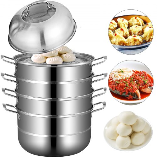 VEVOR Dumpling Steamer Stainless Steel 5 Titer for for Cook Soup, Noodles, Fishes Work with Gas Electric Grill Stove Top, Dia 30cm/11.8inch, Pot