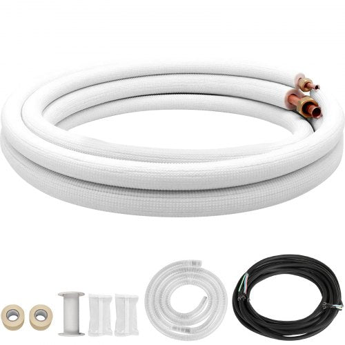 VEVOR Mini Split Copper Line Set 16ft Length, Copper Pipes for Mini Split Air Conditioner 3/8" & 5/8" OD, Flared Copper Lines White, Mini Split Line Set for Heat Pump System Line Set for 24000 BTU