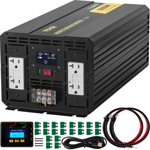 VEVOR Power Inverter, 5000W Modified Sine Wave Inverter, DC 12V to AC 110V Car Converter, with LCD Display, Remote Controller, LED Indicator, GFCI Outlets Inverter for Truck RV Car Boat Travel Camping