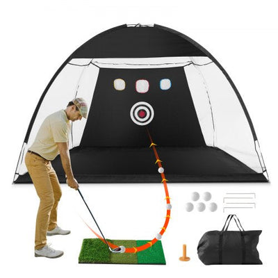 VEVOR Golf Net, 10x7ft All in 1 Golf Practice Net, Indoor Outdoor Home Golf Swing Training, Golf Hitting Aid Net with Target/Turf Mat/Balls/Tee/Carry Bag, for Backyard Driving Chipping, Gift for Men 