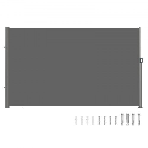 VEVOR Retractable Side Awning 118" x 63", Retractable Patio Screen Waterproof, Retractable Room Divider Grey for Privacy, Garden, Outdoor, Patio and Terrace