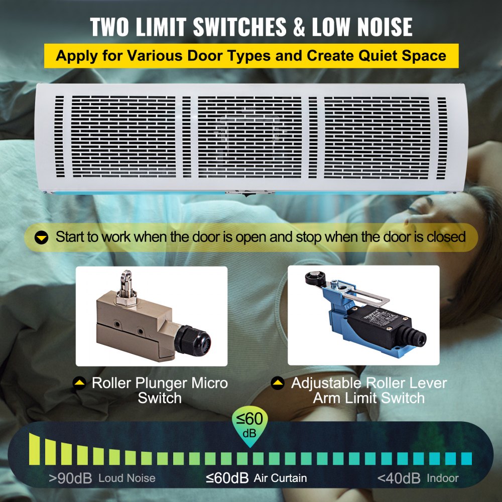 VEVOR Air Curtain 40-Inch Commercial Air Curtain 2 Speeds Door Air Curtain 1667 CFM/1490 CFM with 2 Limited Switches Low Noise Indoor Air Curtain 