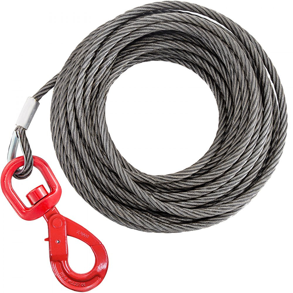 VEVOR Winch Cable 4400 lbs Capacity, Winch Wire Cable 50 Ft Length, Steel Cable Wire Rope with Self-locking Swivel Hook, 3/8 Inch Steel Core Winch Cable with Hook, for Truck Towing Lifting Pulling 