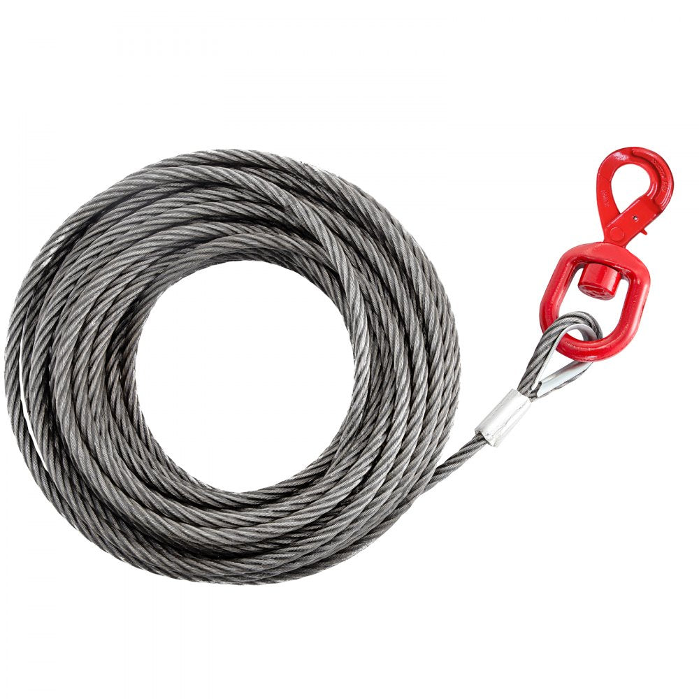 VEVOR Winch Cable 4400 lbs Capacity, Winch Wire Cable 50 Ft Length, Steel Cable Wire Rope with Self-locking Swivel Hook, 3/8 Inch Steel Core Winch Cable with Hook, for Truck Towing Lifting Pulling 